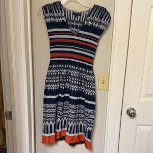 Max Edition Navy and Orange Patterned Midi Dress